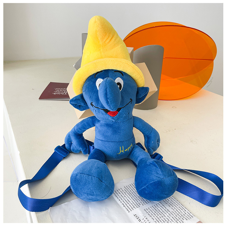 Smurfs Cartoon Blue Elf Children's Backpack Men's and Women's Baby's Doll Doll Bag Cute Children's Plush Toy Backpack