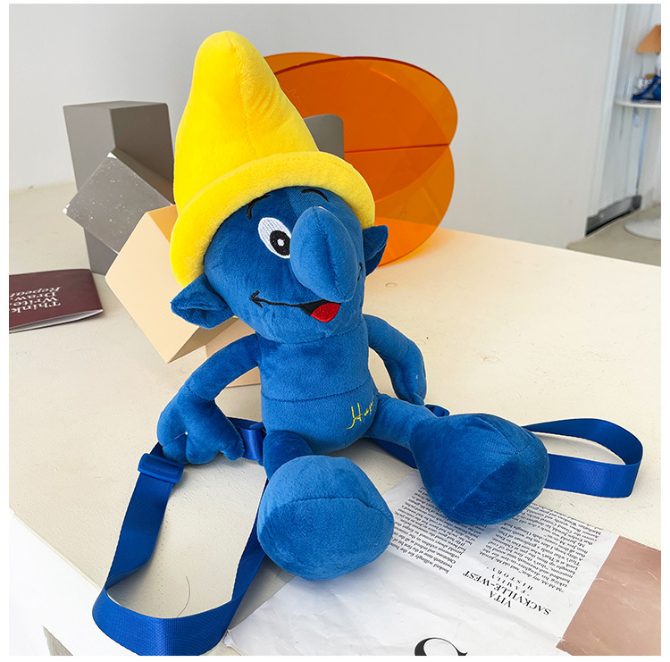 Smurfs Cartoon Blue Elf Children's Backpack Men's and Women's Baby's Doll Doll Bag Cute Children's Plush Toy Backpack