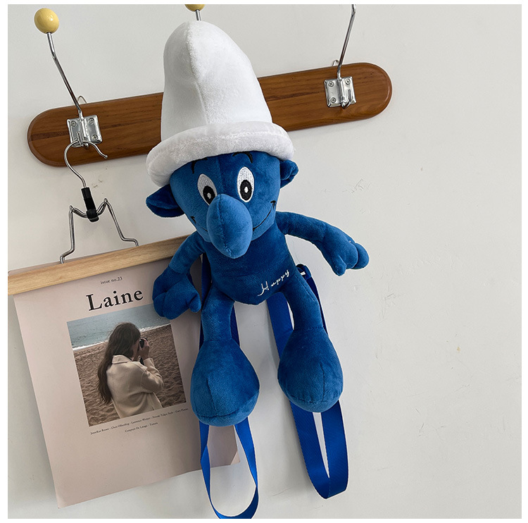 Smurfs Cartoon Blue Elf Children's Backpack Men's and Women's Baby's Doll Doll Bag Cute Children's Plush Toy Backpack