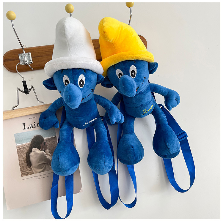Smurfs Cartoon Blue Elf Children's Backpack Men's and Women's Baby's Doll Doll Bag Cute Children's Plush Toy Backpack