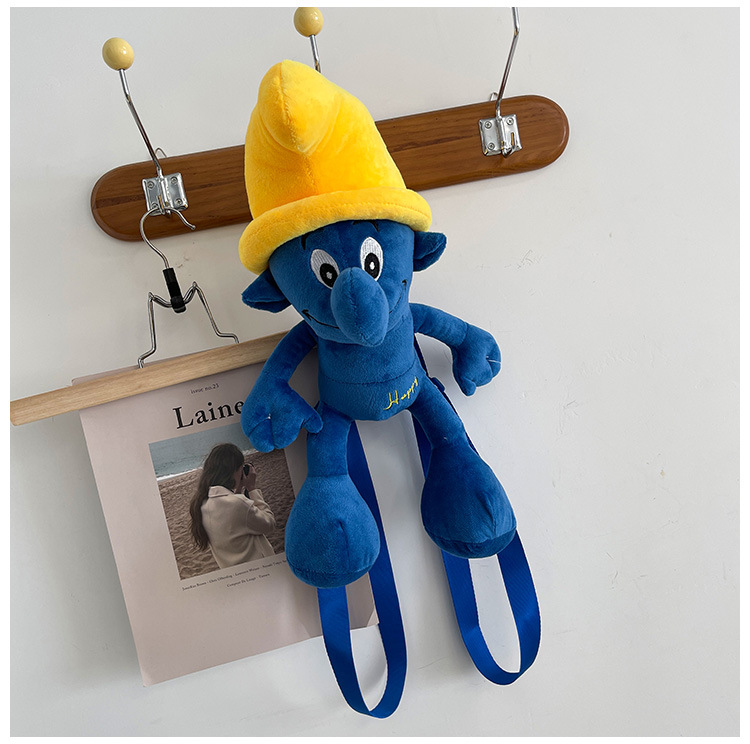 Smurfs Cartoon Blue Elf Children's Backpack Men's and Women's Baby's Doll Doll Bag Cute Children's Plush Toy Backpack