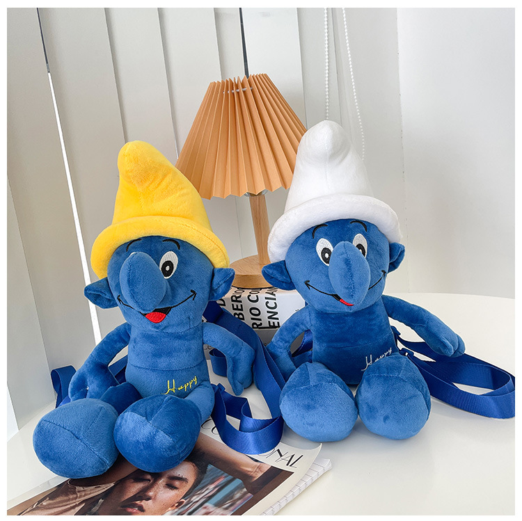 Smurfs Cartoon Blue Elf Children's Backpack Men's and Women's Baby's Doll Doll Bag Cute Children's Plush Toy Backpack