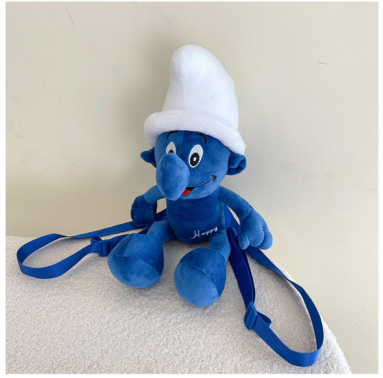 Smurfs Cartoon Blue Elf Children's Backpack Men's and Women's Baby's Doll Doll Bag Cute Children's Plush Toy Backpack