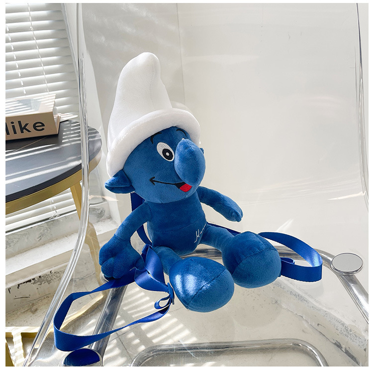 Smurfs Cartoon Blue Elf Children's Backpack Men's and Women's Baby's Doll Doll Bag Cute Children's Plush Toy Backpack