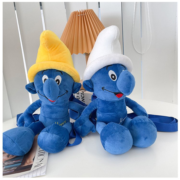Smurfs Cartoon Blue Elf Children's Backpack Men's and Women's Baby's Doll Doll Bag Cute Children's Plush Toy Backpack