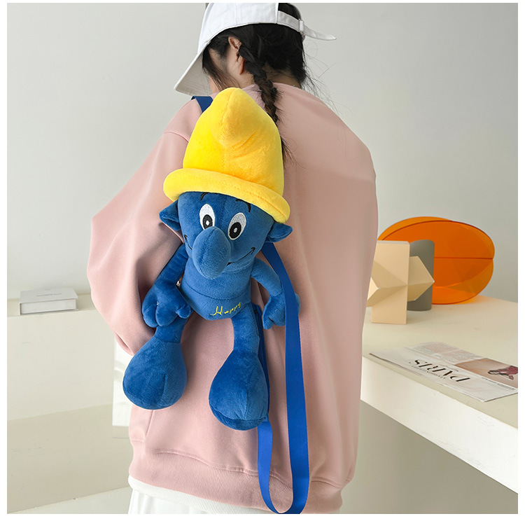 Smurfs Cartoon Blue Elf Children's Backpack Men's and Women's Baby's Doll Doll Bag Cute Children's Plush Toy Backpack