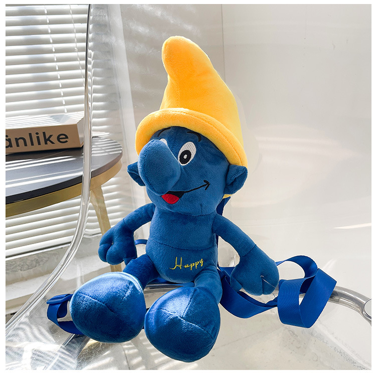 Smurfs Cartoon Blue Elf Children's Backpack Men's and Women's Baby's Doll Doll Bag Cute Children's Plush Toy Backpack