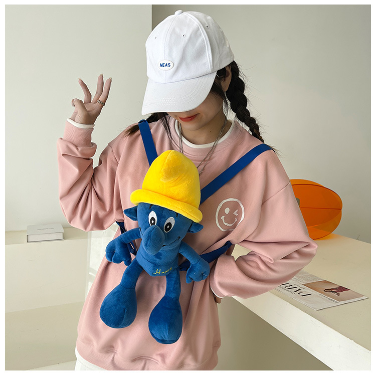 Smurfs Cartoon Blue Elf Children's Backpack Men's and Women's Baby's Doll Doll Bag Cute Children's Plush Toy Backpack
