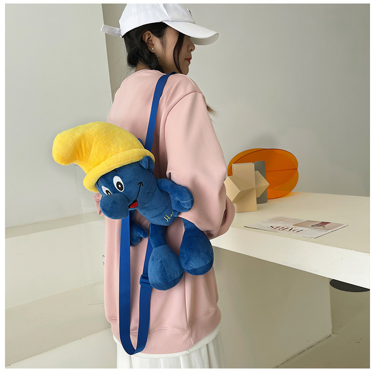 Smurfs Cartoon Blue Elf Children's Backpack Men's and Women's Baby's Doll Doll Bag Cute Children's Plush Toy Backpack