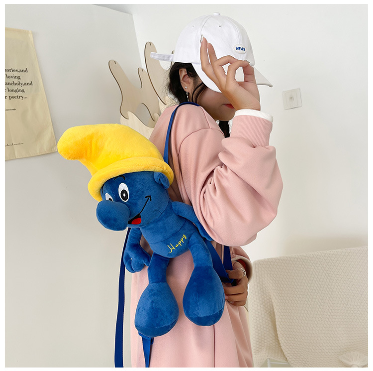 Smurfs Cartoon Blue Elf Children's Backpack Men's and Women's Baby's Doll Doll Bag Cute Children's Plush Toy Backpack
