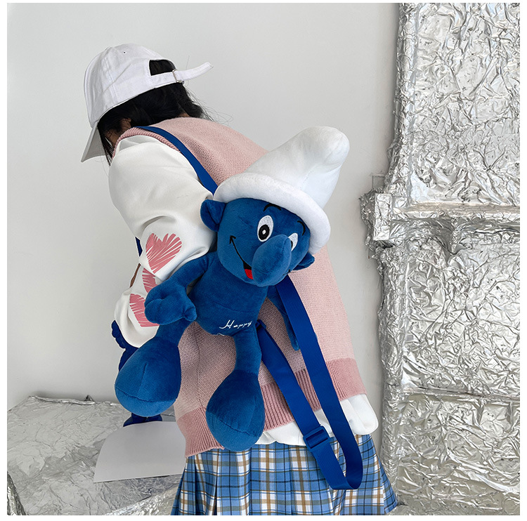 Smurfs Cartoon Blue Elf Children's Backpack Men's and Women's Baby's Doll Doll Bag Cute Children's Plush Toy Backpack