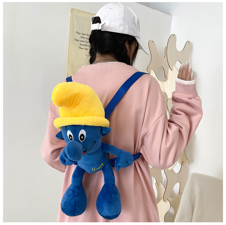 Smurfs Cartoon Blue Elf Children's Backpack Men's and Women's Baby's Doll Doll Bag Cute Children's Plush Toy Backpack