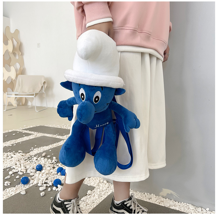 Smurfs Cartoon Blue Elf Children's Backpack Men's and Women's Baby's Doll Doll Bag Cute Children's Plush Toy Backpack