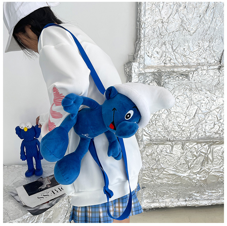 Smurfs Cartoon Blue Elf Children's Backpack Men's and Women's Baby's Doll Doll Bag Cute Children's Plush Toy Backpack