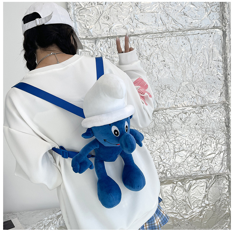 Smurfs Cartoon Blue Elf Children's Backpack Men's and Women's Baby's Doll Doll Bag Cute Children's Plush Toy Backpack