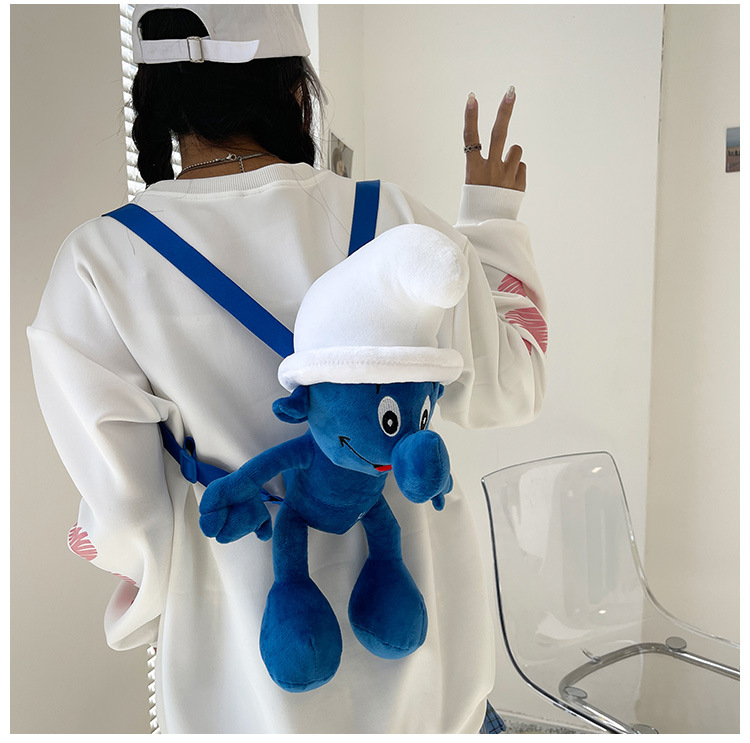 Smurfs Cartoon Blue Elf Children's Backpack Men's and Women's Baby's Doll Doll Bag Cute Children's Plush Toy Backpack