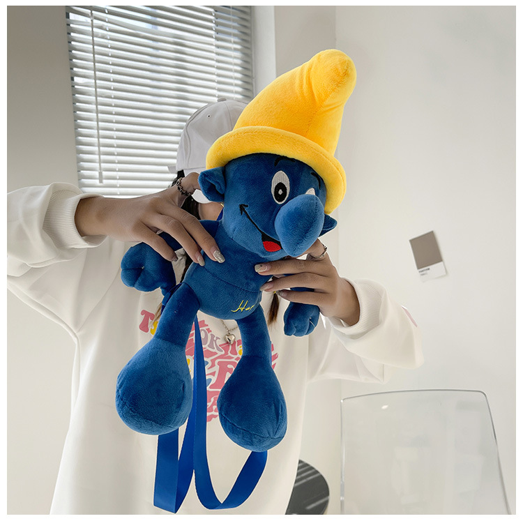 Smurfs Cartoon Blue Elf Children's Backpack Men's and Women's Baby's Doll Doll Bag Cute Children's Plush Toy Backpack