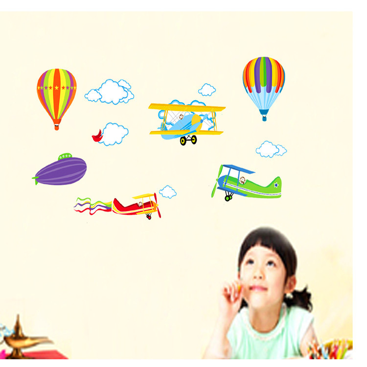 Three Generations Removable Wall Stickers Living Room Bedroom Children&#039;s Room Hot Air Balloon Aircraft Stickers Air Story