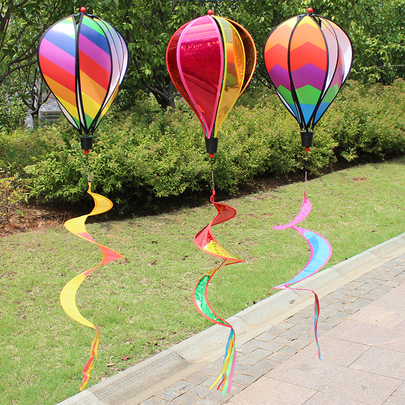 Cross-Border Hot Sale Rainbow Hot Air Balloon Wind-Turning Sequins Rotating Colorful Pinwheel Garden Windmill Outdoor Decoration Wholesale