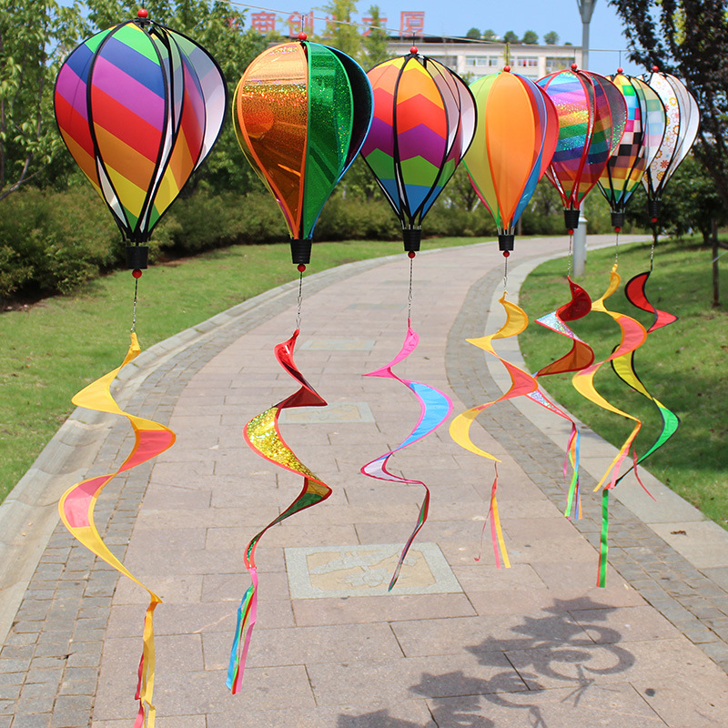 Cross-Border Hot Sale Rainbow Hot Air Balloon Wind-Turning Sequins Rotating Colorful Pinwheel Garden Windmill Outdoor Decoration Wholesale