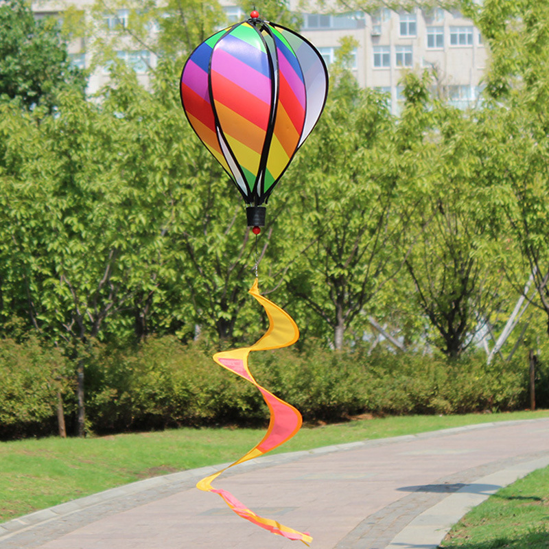 Cross-Border Hot Sale Rainbow Hot Air Balloon Wind-Turning Sequins Rotating Colorful Pinwheel Garden Windmill Outdoor Decoration Wholesale
