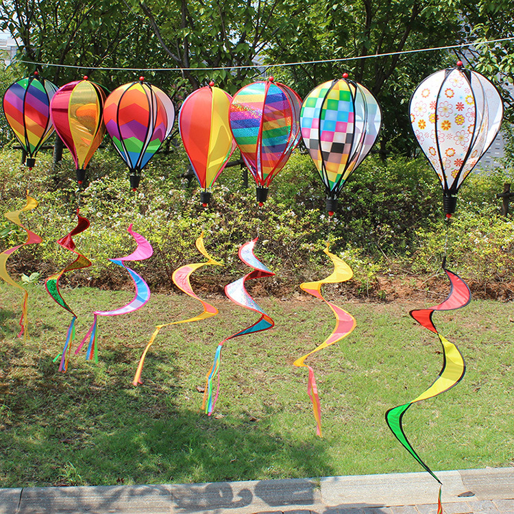 Cross-Border Hot Sale Rainbow Hot Air Balloon Wind-Turning Sequins Rotating Colorful Pinwheel Garden Windmill Outdoor Decoration Wholesale