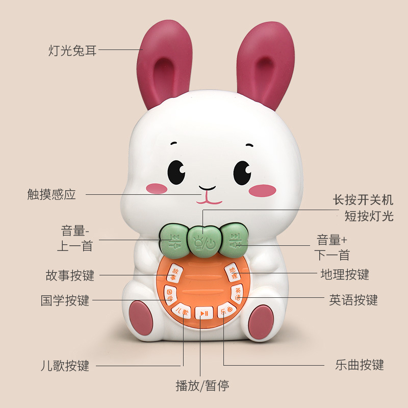 Children&#039;s Toy Singing Rabbit Early Education Learning Machine Puzzle Luminous Baby Multi-Functional Story Machine Stall Supply