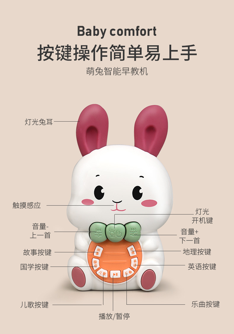 Children's Toy Singing Rabbit Early Education Learning Machine Puzzle Luminous Baby Multi-Functional Story Machine Stall Supply Children's Toy Singing Rabbit Early Education Learning Machine Puzzle Luminous Baby Multi-Functional Story Machine Stall Supply