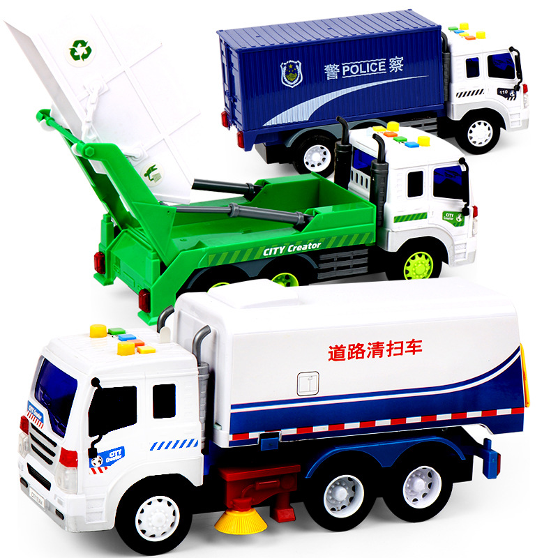 Large Light Music Inertia Toy Car Early Childhood Education Story Machine Garbage Classification Sanitation Car Model Toy
