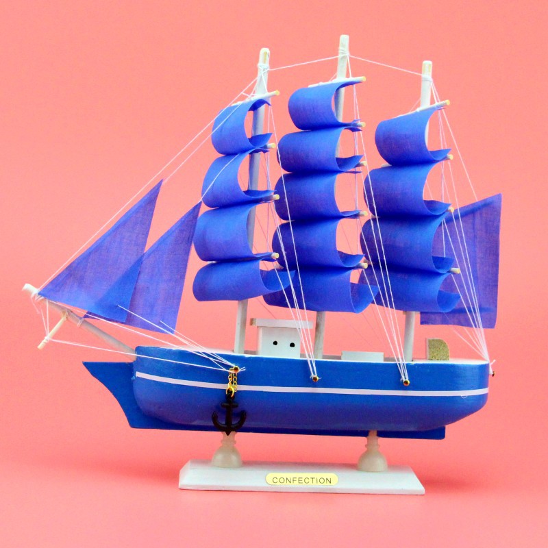 Creative Wooden Sailboat Decoration Smooth Sailing Blue Pink Mediterranean Sailing Decoration Decoration Wholesale Sailing Model