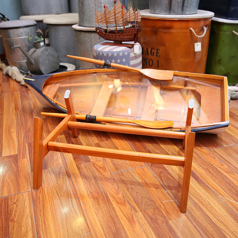 Ship Type Handmade Wooden Ornament Glass Surface Sailboat Model Home Distressed Tea Table Decoration Crafts Factory Wholesale