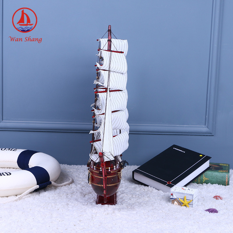 Office Mediterranean Style Pure Hand Worker 80cm Wooden Sailboat Model Decoration Shipment Crafts Decorations Wholesale