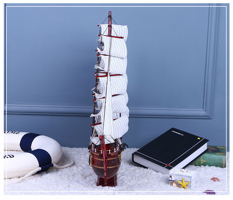 Office Mediterranean Style Pure Hand Worker 80cm Wooden Sailboat Model Decoration Shipment Crafts Decorations Wholesale