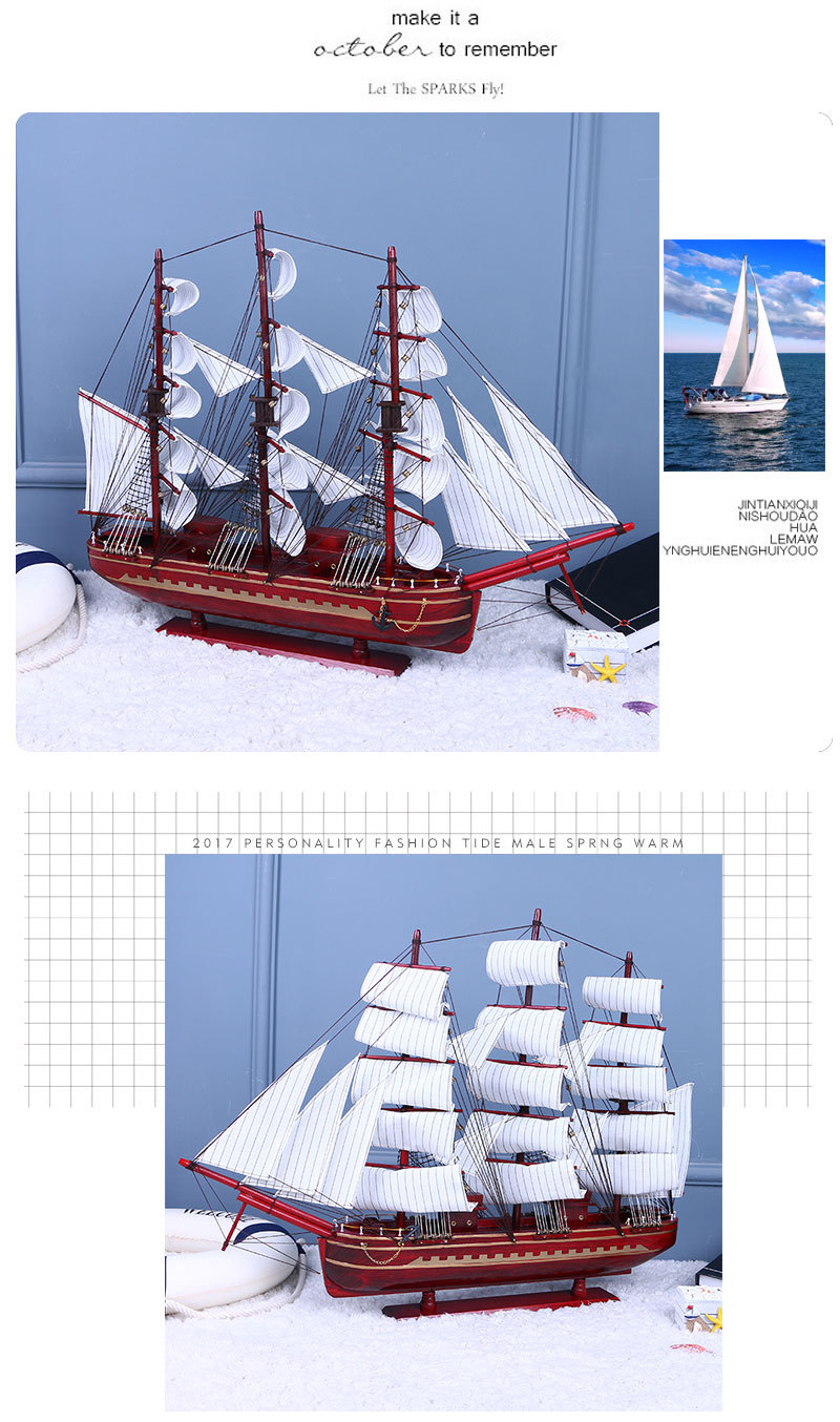Office Mediterranean Style Pure Hand Worker 80cm Wooden Sailboat Model Decoration Shipment Crafts Decorations Wholesale