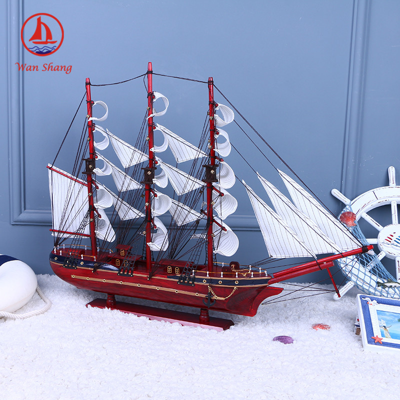 80cm Sailboat Model Marine Series Mediterranean Sailboat Wooden Craftwork Sample Room Ornaments Wholesale