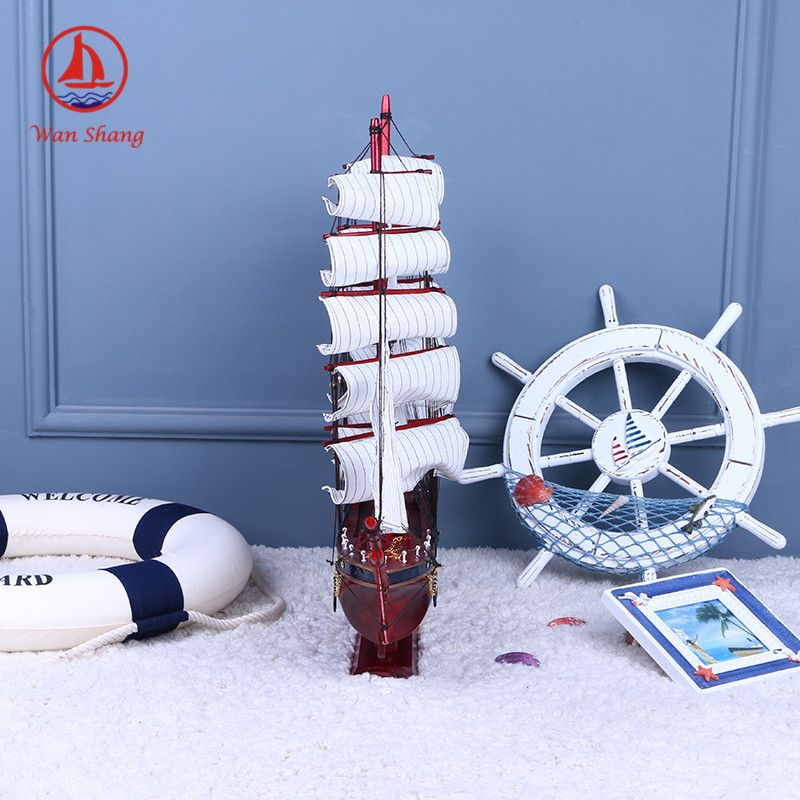 80cm Sailboat Model Marine Series Mediterranean Sailboat Wooden Craftwork Sample Room Ornaments Wholesale