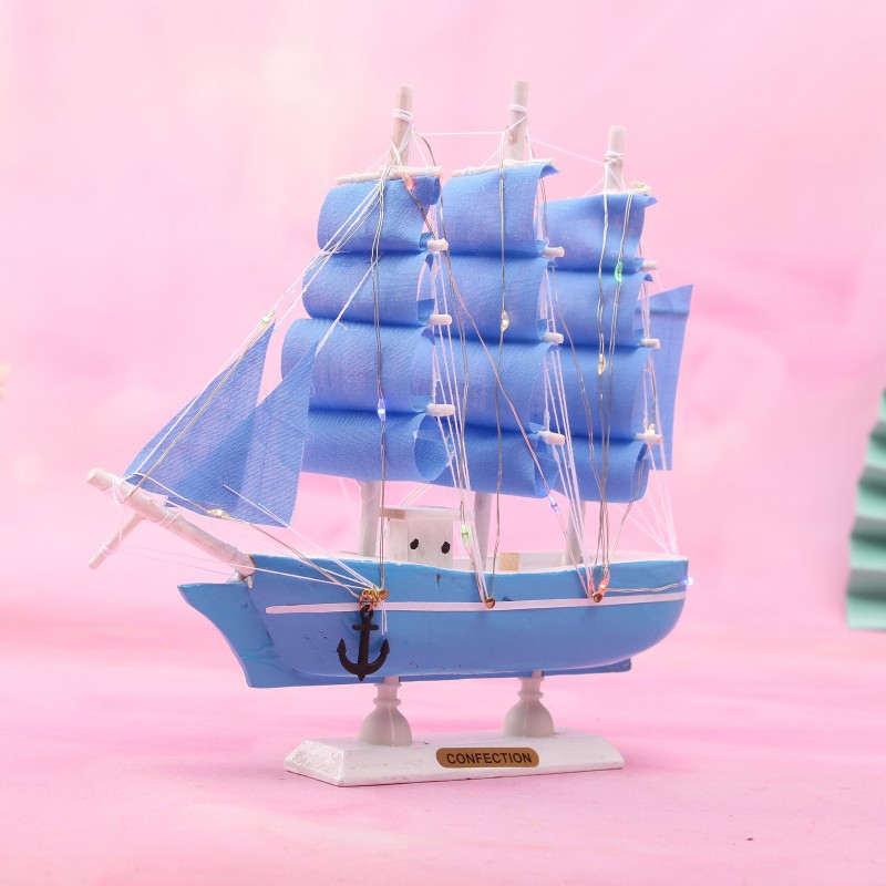 Creative Girl Heart-Solid Wood Sailboat Mediterranean Style Friends Birthday Gift Model Boat with Lights Creative Girl Heart-Solid Wood Sailboat Mediterranean Style Friends Birthday Gift Model Boat with Lights