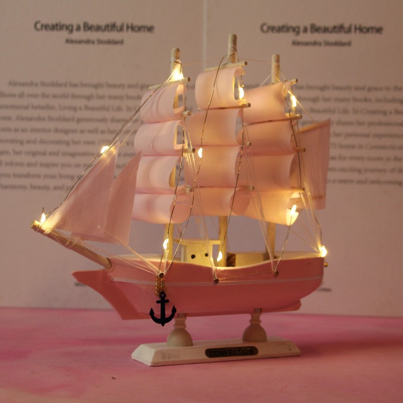 Creative Girl Heart-Solid Wood Sailboat Mediterranean Style Friends Birthday Gift Model Boat with Lights Creative Girl Heart-Solid Wood Sailboat Mediterranean Style Friends Birthday Gift Model Boat with Lights