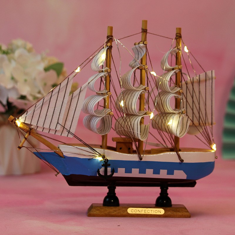 Creative Girl Heart-Solid Wood Sailboat Mediterranean Style Friends Birthday Gift Model Boat with Lights Creative Girl Heart-Solid Wood Sailboat Mediterranean Style Friends Birthday Gift Model Boat with Lights