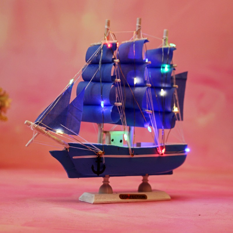 Creative Girl Heart-Solid Wood Sailboat Mediterranean Style Friends Birthday Gift Model Boat with Lights Creative Girl Heart-Solid Wood Sailboat Mediterranean Style Friends Birthday Gift Model Boat with Lights