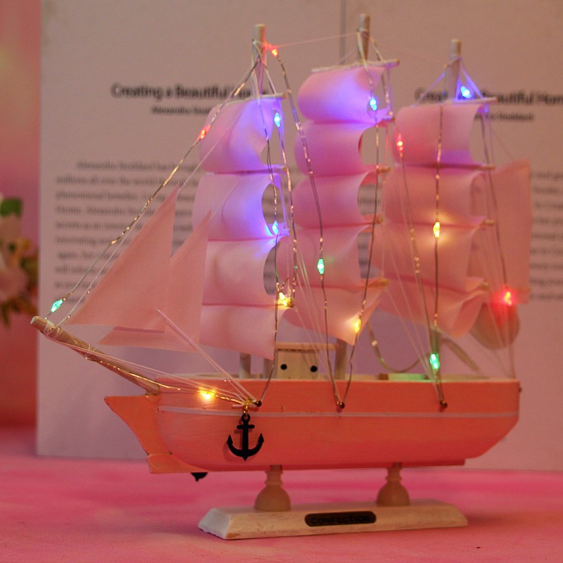 Creative Girl Heart-Solid Wood Sailboat Mediterranean Style Friends Birthday Gift Model Boat with Lights Creative Girl Heart-Solid Wood Sailboat Mediterranean Style Friends Birthday Gift Model Boat with Lights