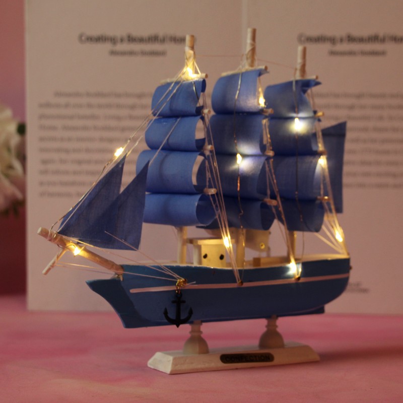 Creative Girl Heart-Solid Wood Sailboat Mediterranean Style Friends Birthday Gift Model Boat with Lights Creative Girl Heart-Solid Wood Sailboat Mediterranean Style Friends Birthday Gift Model Boat with Lights