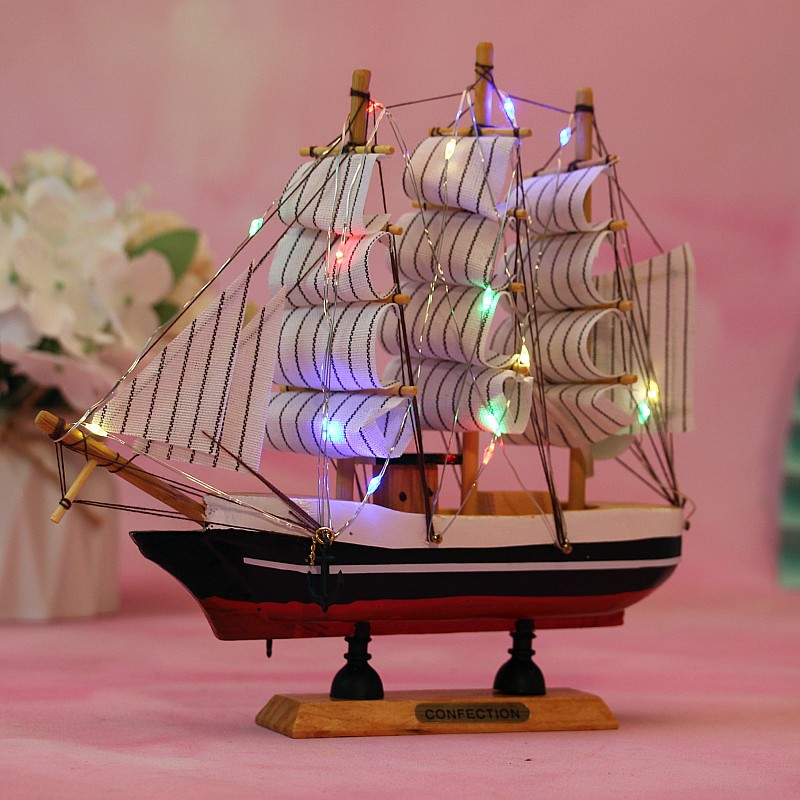 Creative Girl Heart-Solid Wood Sailboat Mediterranean Style Friends Birthday Gift Model Boat with Lights Creative Girl Heart-Solid Wood Sailboat Mediterranean Style Friends Birthday Gift Model Boat with Lights