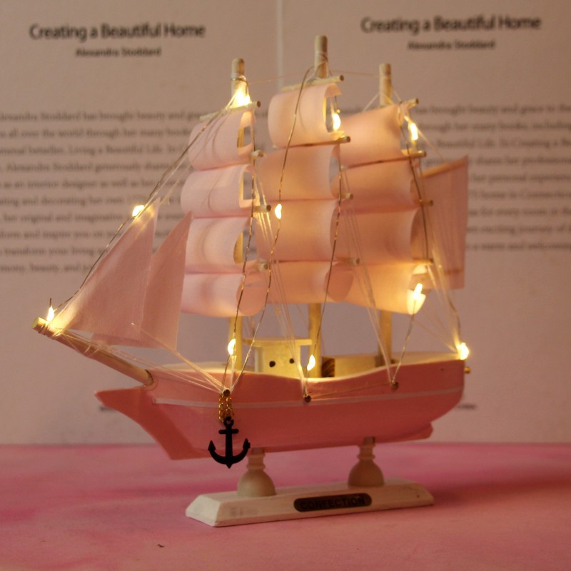 Creative Girl Heart-Solid Wood Sailboat Mediterranean Style Friends Birthday Gift Model Boat with Lights Creative Girl Heart-Solid Wood Sailboat Mediterranean Style Friends Birthday Gift Model Boat with Lights