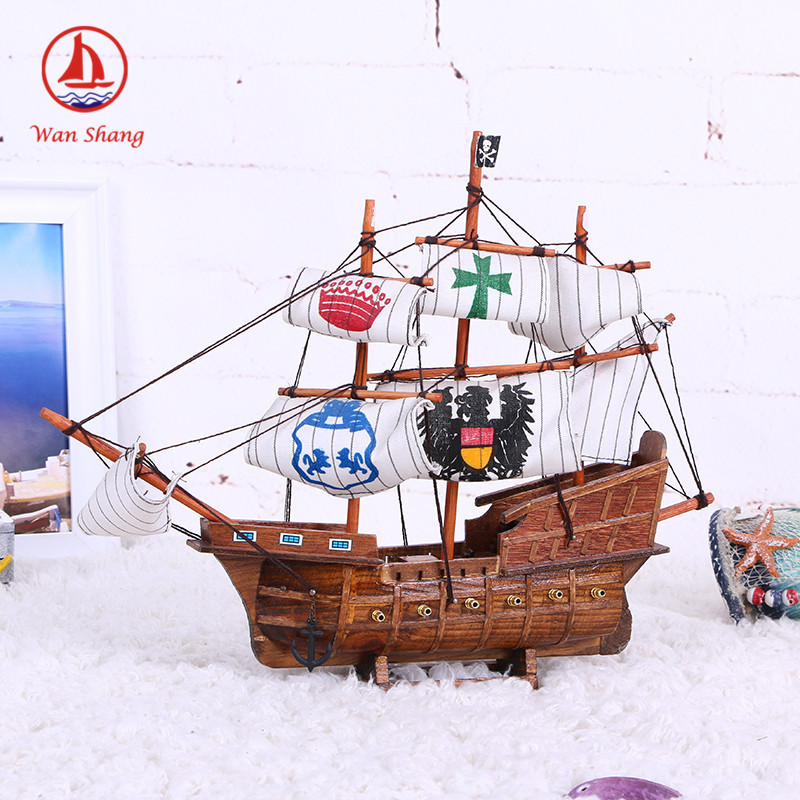 45cm Pirate Ship Black Sailboat Decoration Model Solid Wood Wooden Handmade Mediterranean Decorations Wholesale