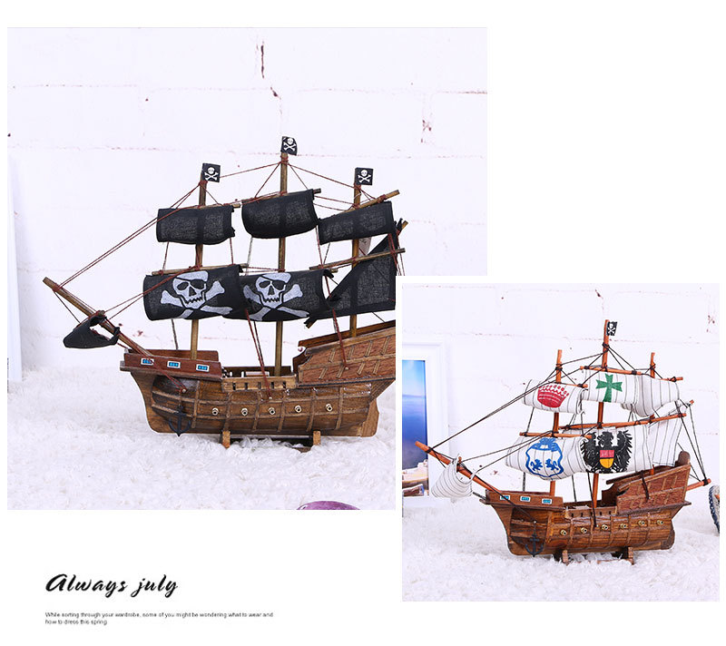 45cm Pirate Ship Black Sailboat Decoration Model Solid Wood Wooden Handmade Mediterranean Decorations Wholesale
