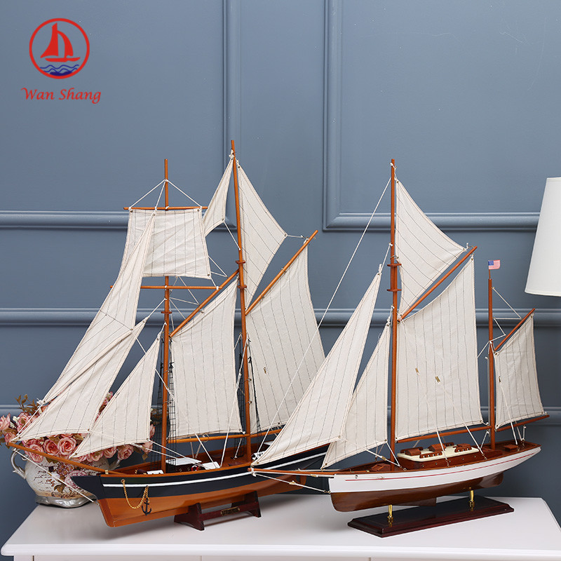 Handmade Crafts Simulation Sailboat Decoration American Sailboat Log Multi-Color Assembly Decoration Office Sailboat