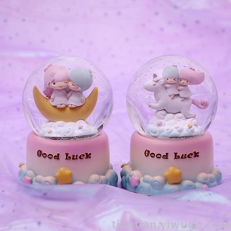 Resin craft set a moonlight little white horse Crystal Ball music box dream Luminous Snowflake Music Box