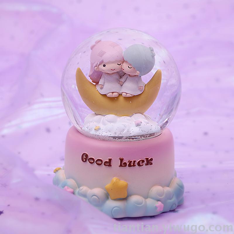 Resin craft set a moonlight little white horse Crystal Ball music box dream Luminous Snowflake Music Box