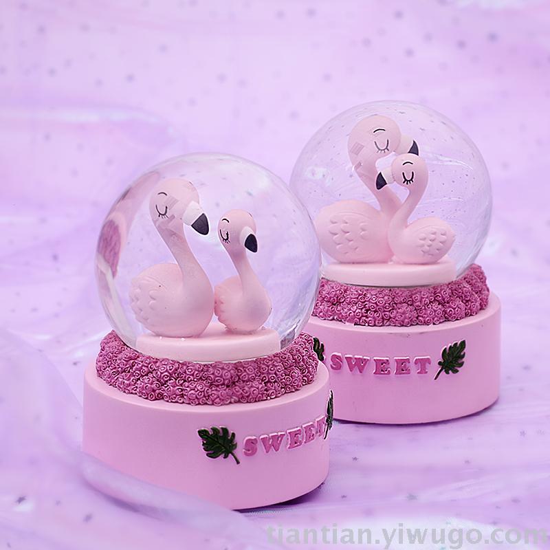 Resin Craft Creative Flamingo Crystal Ball Music box Dream Luminous Snowflake Music Box Resin Craft Creative Flamingo Crystal Ball Music box Dream Luminous Snowflake Music Box